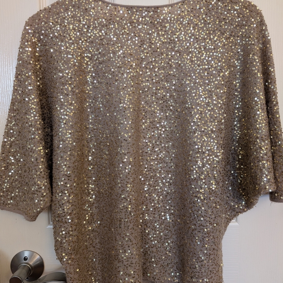 LaRok Gold Sequin Sweater Batwing Cardigan, Size Small - Picture 3 of 15
